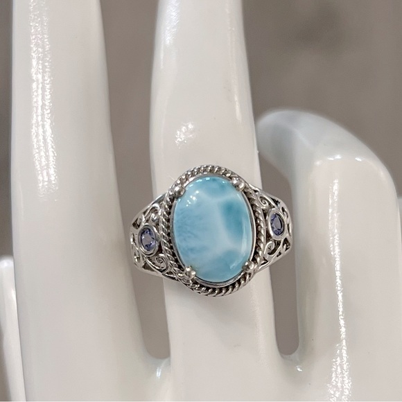 Larimar and Tanzanite Sterling Silver Ring - Picture 3 of 12